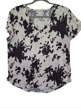 Altar'd State Size Large Black White Cow Print V-Neck Top Soft Stretchy